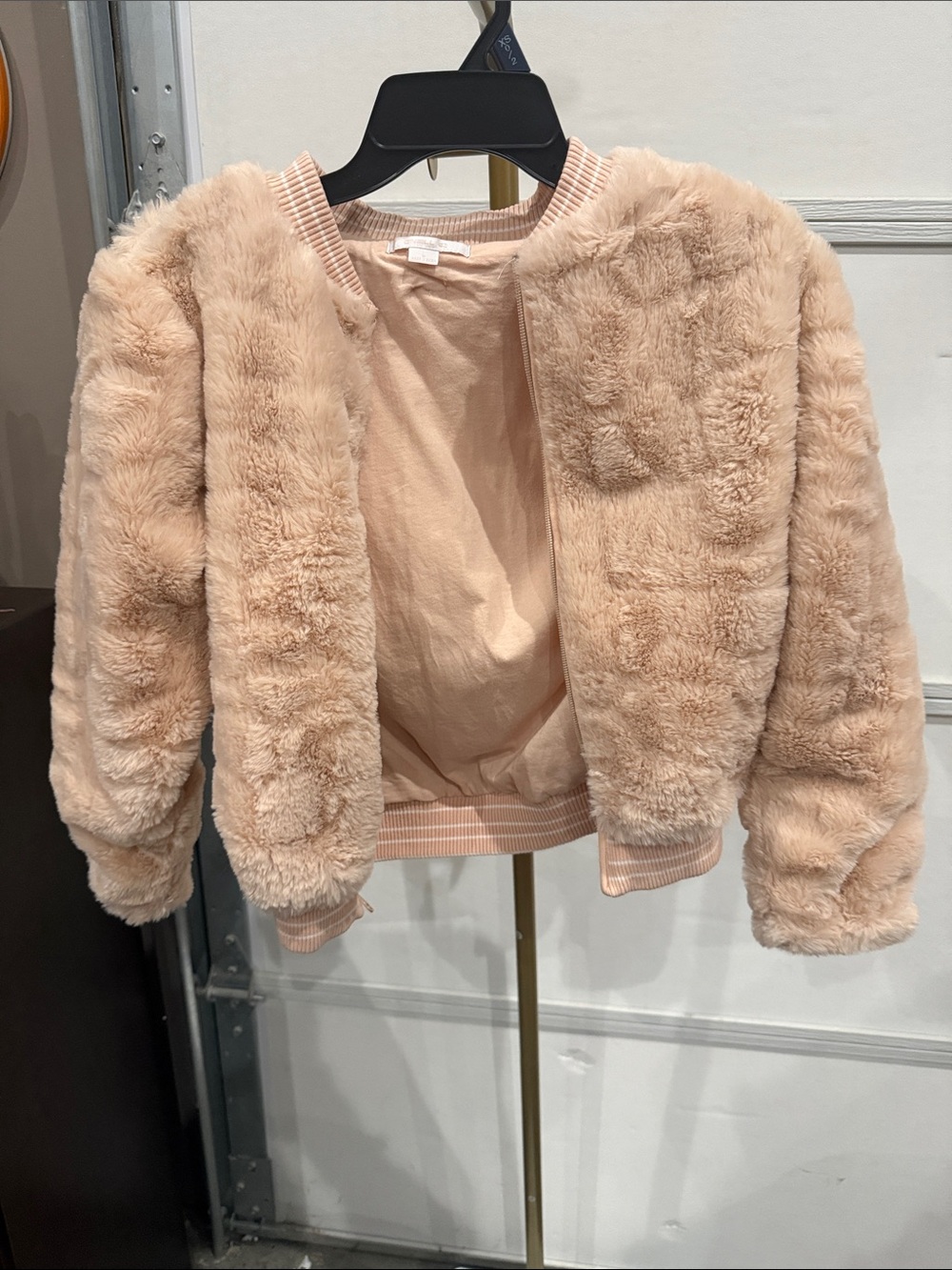 O'Neill Girls Plush Faux Fur Bomber Jacket in Blush Pink